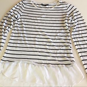 Apt. 9 White and Black Striped Long Sleeve Tee